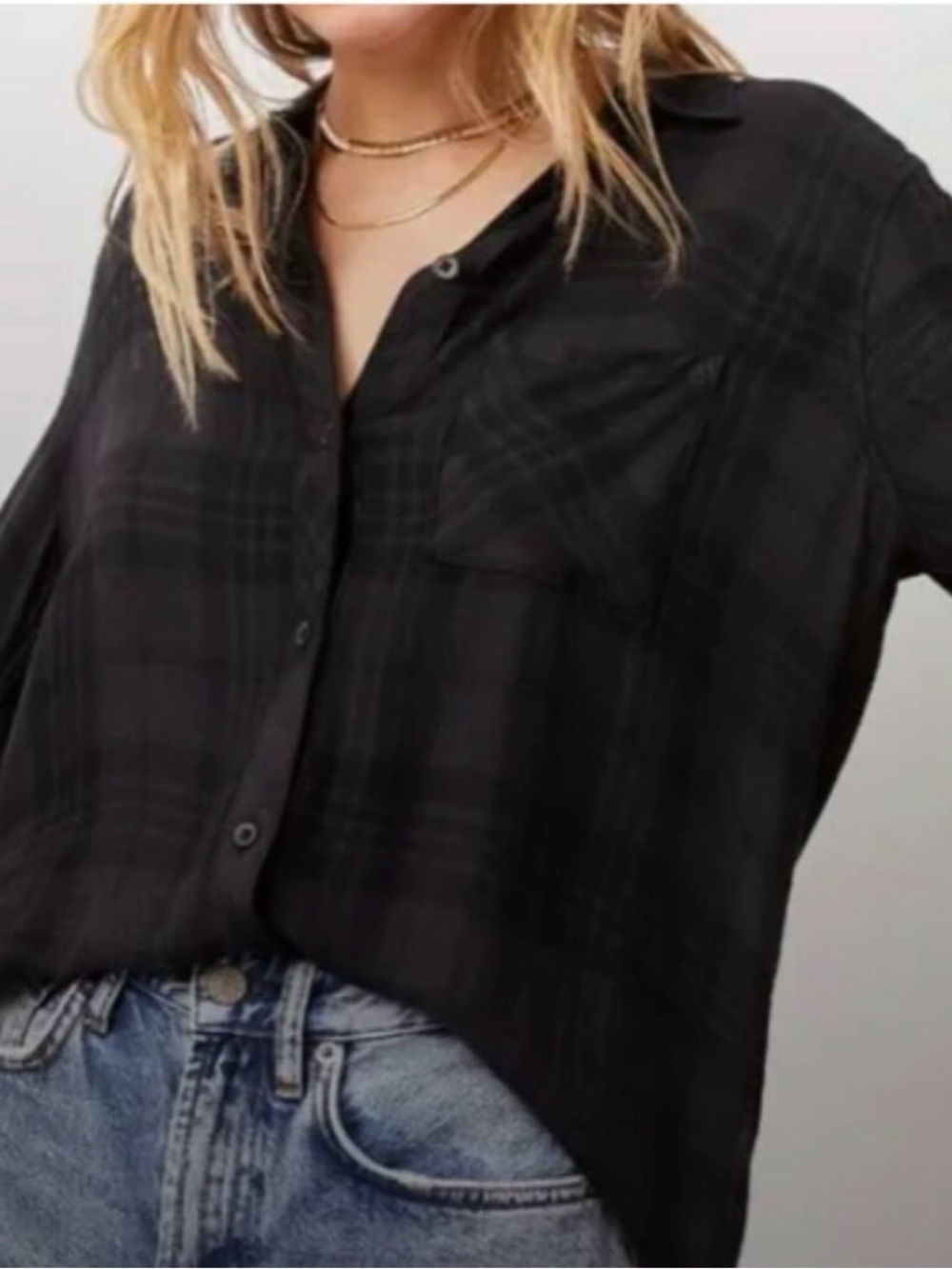 Rails Black and Gray Button-Down Plaid Flannel Shirt